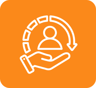 A person is being held in an orange hand.