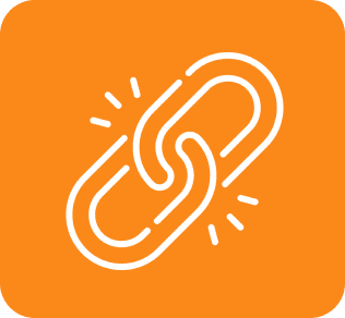 A white link on an orange background